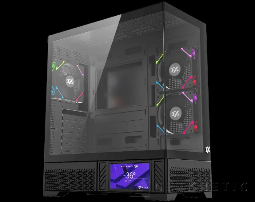 Geeknetic El fabricante XYZ nos presenta este COMPUTEX 2025 su nueva línea de cajas, modelos panorámicos con pantalla LCD en color blanco y negro 3
